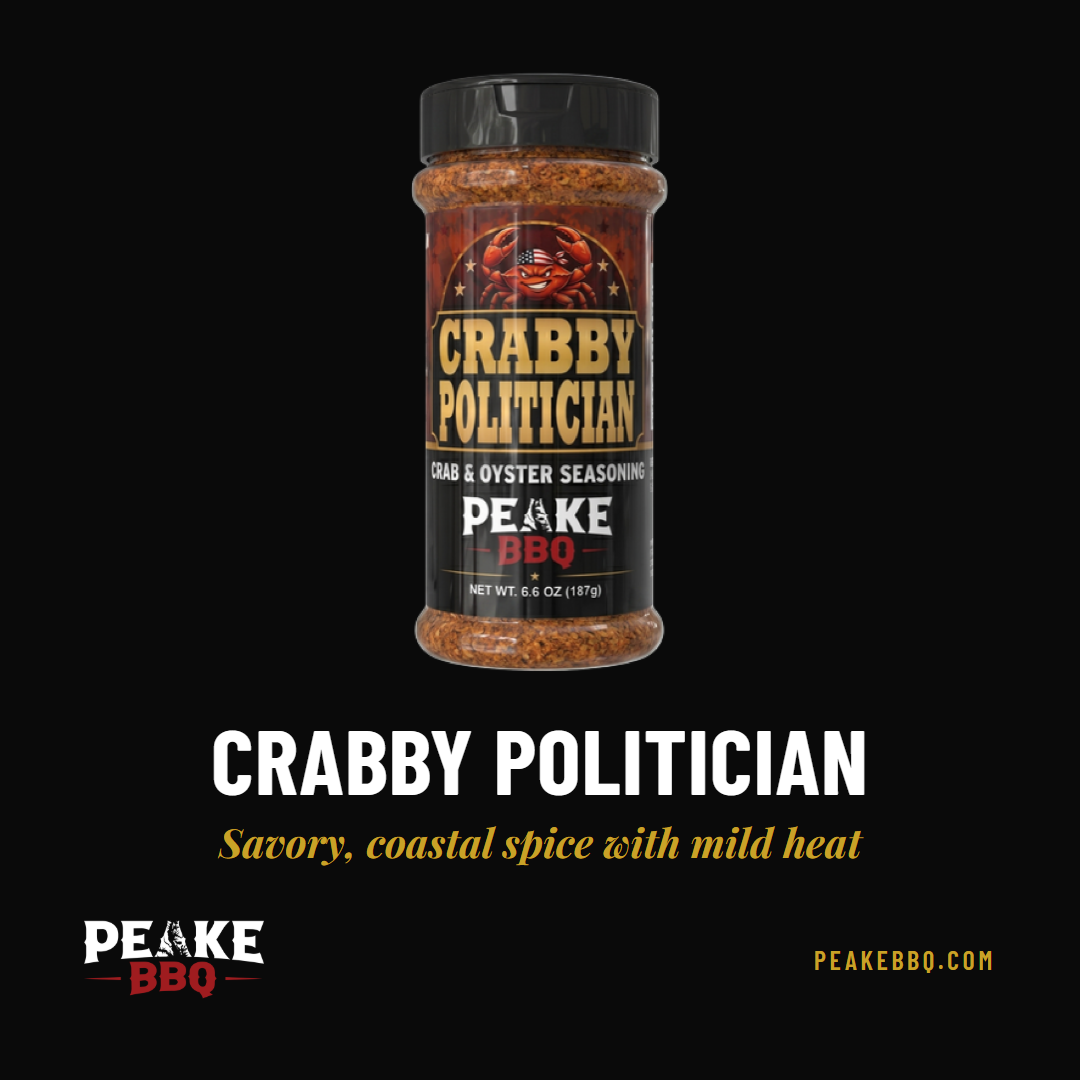 Crabby Politician bottle, savory coastal seafood seasoning