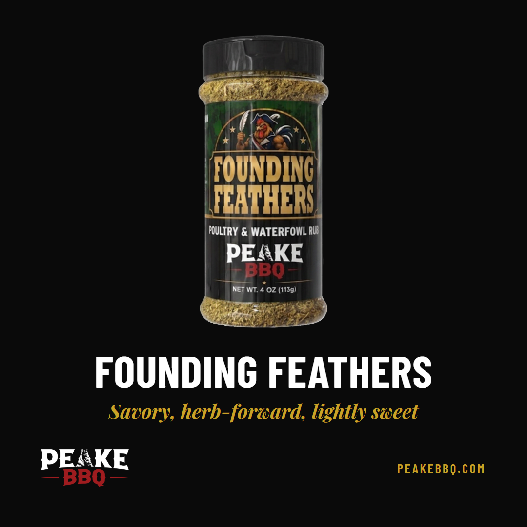 Founding Feathers bottle, savory herb-forward poultry rub