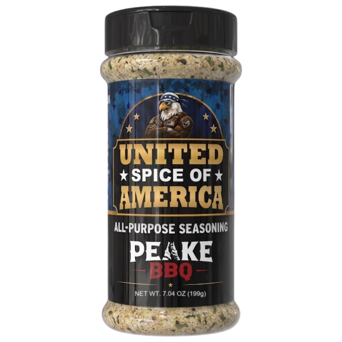 United Spice of America all-purpose seasoning bottle, Peake BBQ