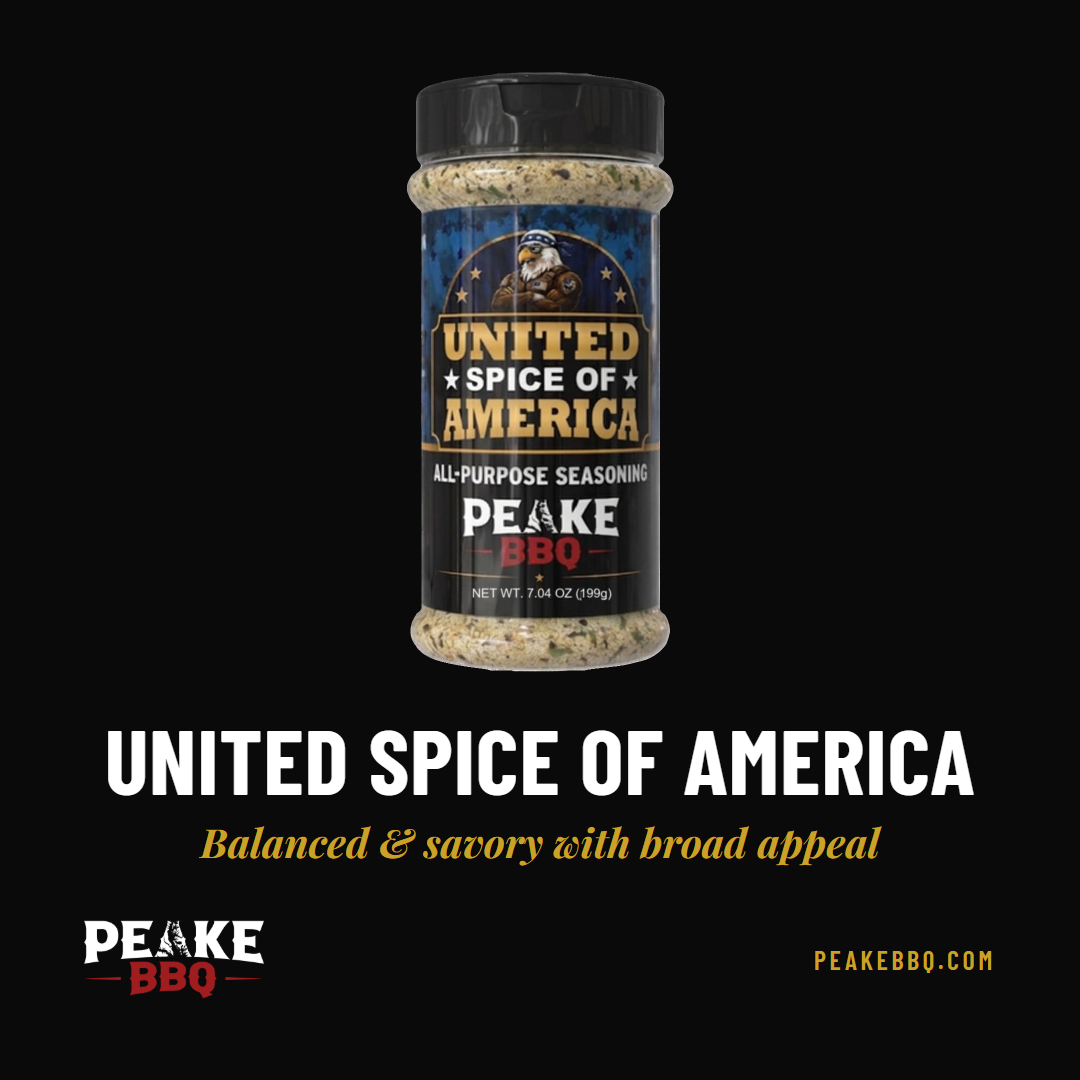 United Spice of America bottle, balanced savory all-purpose rub